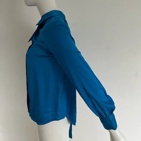NEW Zara Size Medium Satin Effect Blouse Royal Blue Open back long Sleeve Sz XS - Picture 2 of 9